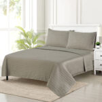 "Luxury Brown Stripe Design Cotton Satin Bedsheet Set for Comfort"