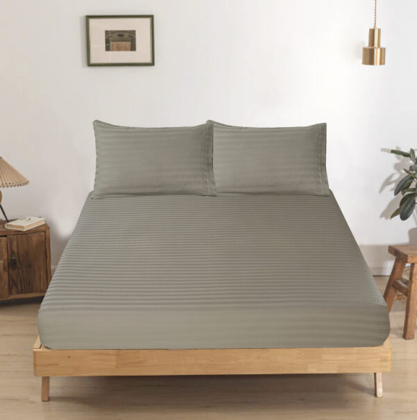 "Luxury Brown Stripe Design Cotton Satin Bedsheet Set for Comfort"