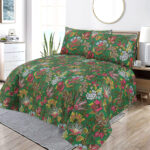 Green With Floral Print Bedsheet 'Cotton Percale'