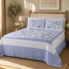 0002ca62-e09e-48ef-a982-179c026de93b Cotton Satin White & Blue Floral Print Design Bedsheet with Matching Pillowcover
