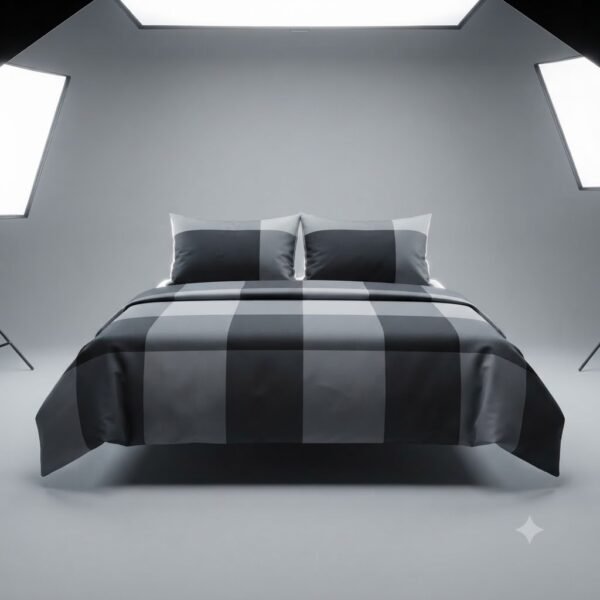 Luxury 100% Cotton Black/Grey Check Pattern Bedding Set with Duvet Cover & Pillowcases