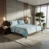 Premium Cotton Satin Blue Floral Print Bedsheet Set with Pillowcase