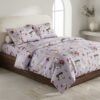 Premium Cotton Percale Light Purple Floral Print Luxury Bedsheet with Pillowcase