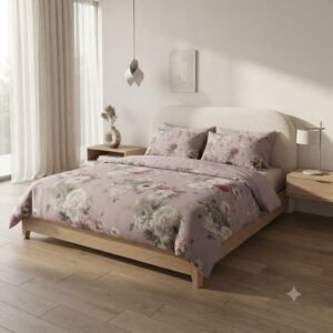 Premium Cotton Percale Light Purple Floral Print Luxury Bedsheet with Pillowcase