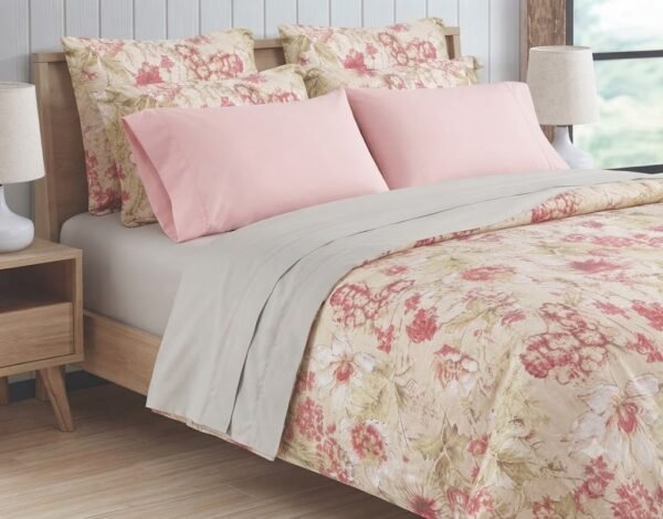 Premium Cotton Satin Cream Color Floral Print Luxury Bedsheet with Pillow Case