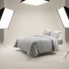 Premium Gray Cotton Satin Leaf Design Bedsheet Set with Pillowcases