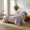 Premium Cotton Percale Light Purple Floral Print Luxury Bedsheet Set with Pillowcase