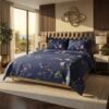 Navy Blue Floral Print Luxury Bedsheet with Pillowcase Premium Cotton Percale
