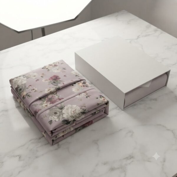 Premium Cotton Percale Light Purple Floral Print Luxury Bedsheet with Pillowcase