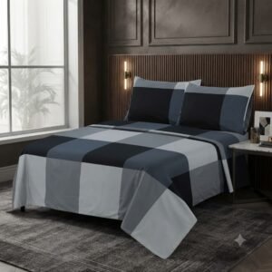 Luxury 100% Cotton Black/Grey Check Pattern Bedding Set with Duvet Cover & Pillowcases
