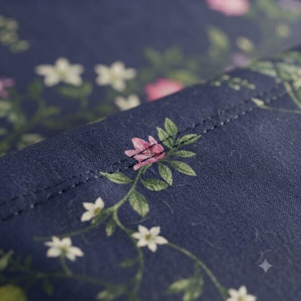 Premium Cotton Percale Navy Blue Floral Print Luxury Bedsheet with Pillowcase