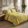 Premium Cotton Satin Double Yellow Floral Print Design Bedsheet with Pillowcase