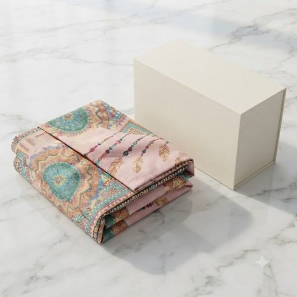 Premium Cotton Satin Multicoloured Printed Pearl Design Bedsheet with Pillowcase