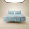 Premium Cotton Satin Blue Floral Print Bedsheet Set with Pillowcase