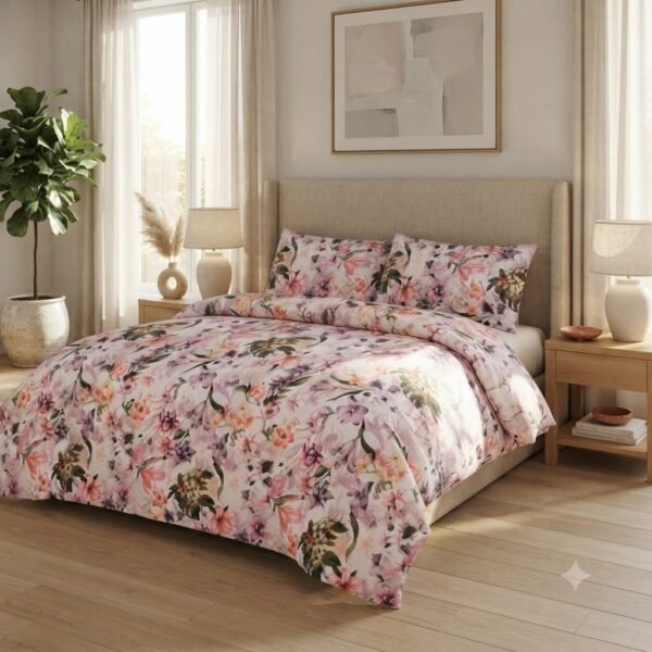 88ed7282-050c-4c73-99f0-832294290db8 Multicoloured Floral Printed Bedsheet with Pillowcase Premium Cotton Percale