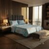 Premium Cotton Satin Blue Floral Print Bedsheet Set with Pillowcase