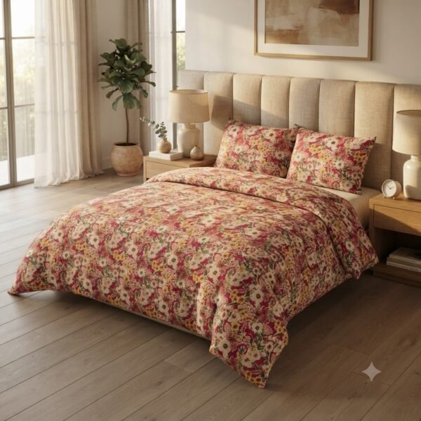 Pink/Red Floral Print Design Bedsheet with Pillowcase Premium Cotton Percale