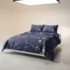 Navy Blue Floral Print Luxury Bedsheet with Pillowcase Premium Cotton Percale