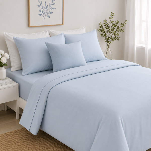 Premium Cotton Satin Bluish Grey Shade 200-Thread Count Bedsheet with Pillowcase