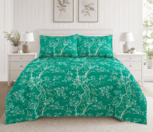 Premium Cotton Percale Dark Green Floral Bed Sheet Set