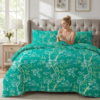 Premium Cotton Percale Dark Green Elegant Floral Design Bedsheet with Pillowcase