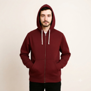 Men's Full Zip Hoodie Maroon Red Long Sleeve Drawstring Cozy Winter Outerwear