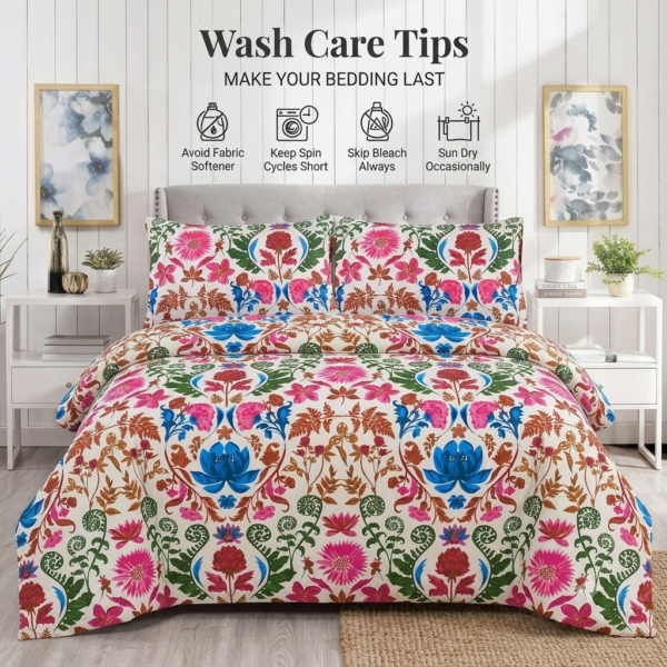 Gemini_Generated_Image_he3atnhe3atnhe3a Premium Finest Cotton Percale Multicolour Floral Print Bedsheet with Pillow Case