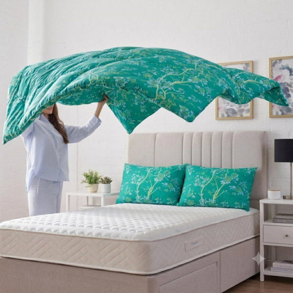 Premium Cotton Percale Dark Green Elegant Floral Design Bedsheet with Pillowcase