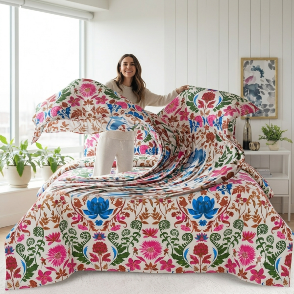 Gemini_Generated_Image_nt0cqwnt0cqwnt0c Premium Finest Cotton Percale Multicolour Floral Print Bedsheet with Pillow Case