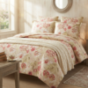 Premium Cotton Satin Cream Color Floral Print Luxury Bedsheet with Pillow Case