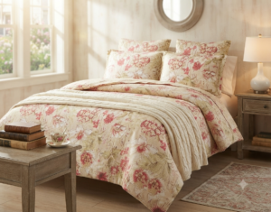 Premium Cotton Satin Cream Color Floral Print Luxury Bedsheet with Pillow Case