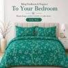 Dark Green Floral Double Extra Long Bed Sheet Set – Premium Cotton Percale Luxury Botanical 3-Piece Bedding with Pillowcases