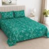 Dark Green Floral Double Extra Long Bed Sheet Set – Premium Cotton Percale Luxury Botanical 3-Piece Bedding with Pillowcases