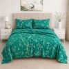 Dark Green Floral Double Extra Long Bed Sheet Set – Premium Cotton Percale Luxury Botanical 3-Piece Bedding with Pillowcases