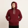 Men's Pullover Hoodie Maroon Red Long Sleeve Drawstring Cozy Winter Outerwear