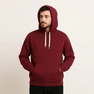 Men's Pullover Hoodie Maroon Red Long Sleeve Drawstring Cozy Winter Outerwear