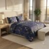 Premium Cotton Percale Navy Blue Floral Print Luxury Bedsheet with Pillowcase