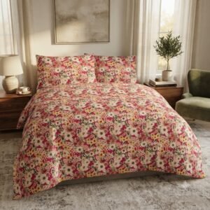 Pink/Red Floral Print Design Bedsheet with Pillowcase Premium Cotton Percale
