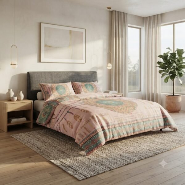 Premium Cotton Satin Multicoloured Printed Pearl Design Bedsheet with Pillowcase