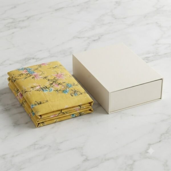 Premium Cotton Satin Double Yellow Floral Print Design Bedsheet with Pillowcase