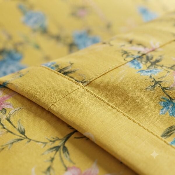 Premium Cotton Satin Double Yellow Floral Print Design Bedsheet with Pillowcase