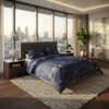 Navy Blue Floral Print Luxury Bedsheet with Pillowcase Premium Cotton Percale