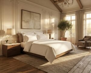 Premium Cotton Satin Plain White 300 Thread Count Bedsheet Set with Duvet Cover & Pillowcases