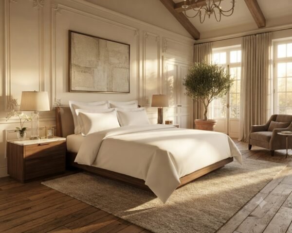 d6a5c497-7e68-4183-9d6f-37e6cf92aac6 Premium Cotton Satin Plain White 300 Thread Count Bedsheet Set with Duvet Cover & Pillowcases