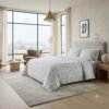 Premium Gray Cotton Satin Leaf Design Bedsheet Set with Pillowcases