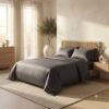 Striped Design Bedsheet with Duvet Cover & Pillowcase Cotton Satin Charcoal Grey
