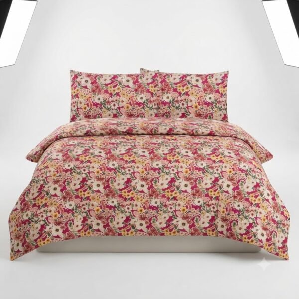 Pink/Red Floral Print Design Bedsheet with Pillowcase Premium Cotton Percale