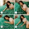 Green floral cotton bedspread set neatly arranged on a double bed in a bedroom setting