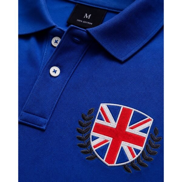 Men's Royal Blue Polo Shirt with Union Jack Crest , Premium Cotton Fit