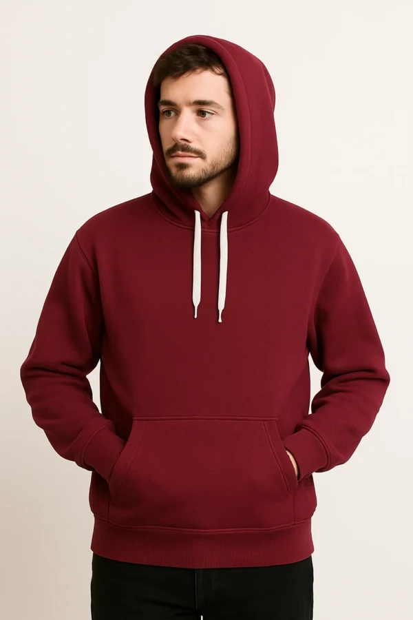 Men's Pullover Hoodie Maroon Red Long Sleeve Drawstring Cozy Winter Outerwear